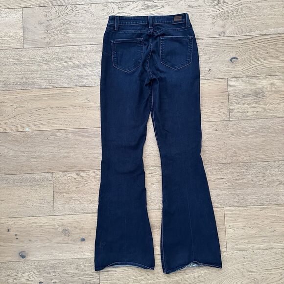 PAIGE Womens High Rise Bell Canyon Flare Leg Jeans Blue Dark Wash Frayed Size 29 - Picture 9 of 16